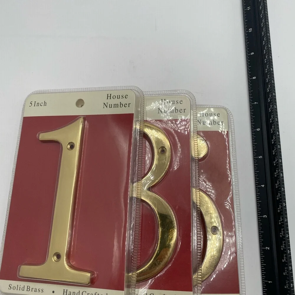 Bundle set of 3 Solid Brass House Numbers 1, 3, 6 Hand Crafted